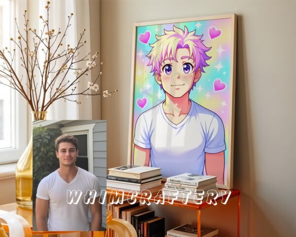 F15_1c_mockup Joyful Custom Anime Portrait from Photo | Personalized Digital Anime Drawing