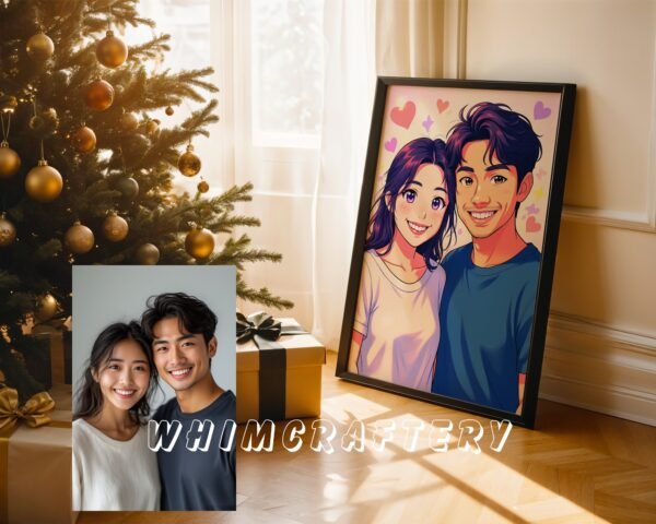 F15_4c_mockup Joyful Custom Anime Portrait from Photo | Personalized Digital Anime Drawing