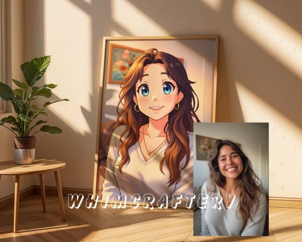 F25_6c_mockup Charming Custom Anime Portrait from Photo | Personalized Digital Anime Drawing