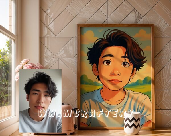 F26_4c_mockup Charming Custom Anime Portrait from Photo | Personalized Digital Anime Drawing