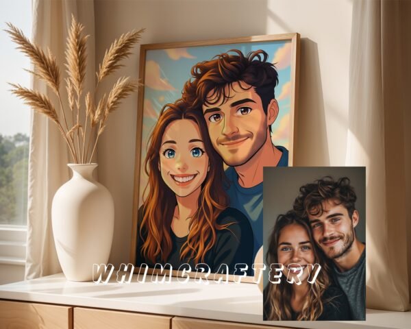 F3_1c_mockup Romantic Custom Anime Portrait from Photo | Personalized Digital Anime Drawing