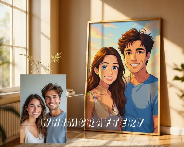 F3_2c_mockup Romantic Custom Anime Portrait from Photo | Personalized Digital Anime Drawing